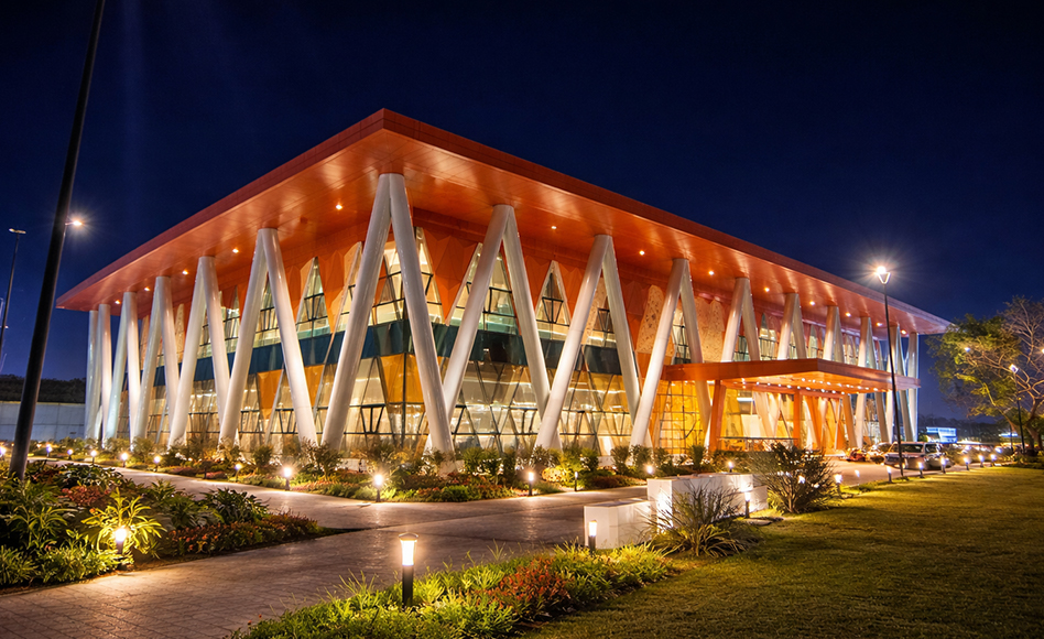 International Convention and Expo Centre Goa night facade view