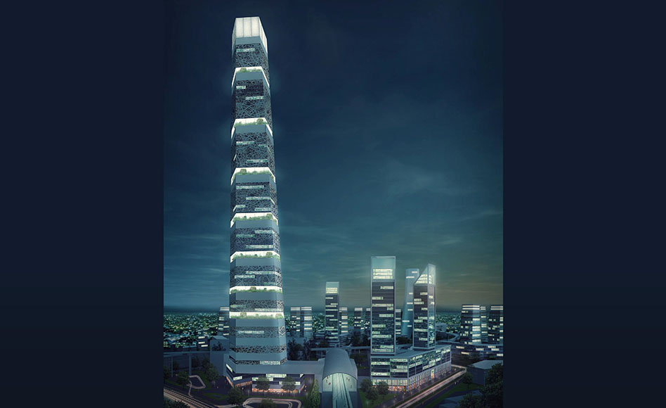 Night view of East Delhi Hub conceptual mixed-use development