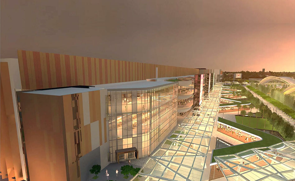 Pragati Maidan exhibition complex exterior view in New Delhi