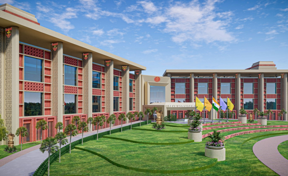 Central courtyard view of Thal Sena Bhavan Indian Army headquarters in Delhi Cantt designed by CP Kukreja Architects
